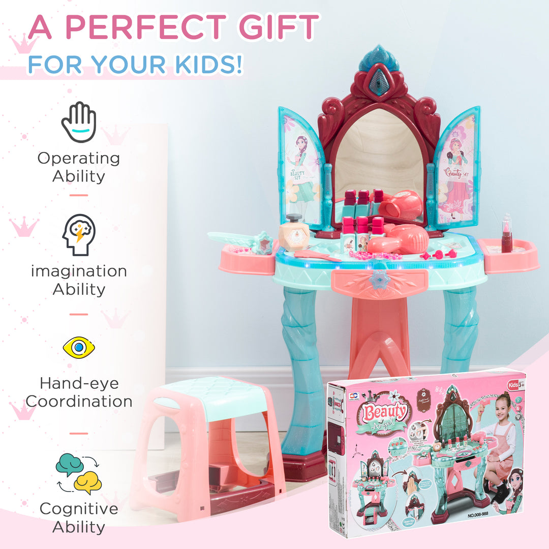 MCL 31 Piece Kids Dressing Playset, with Magical Princess Mirror, Light and Sound - Pink and Blue