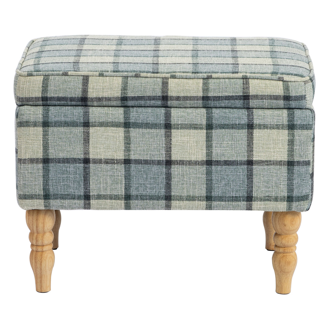 Linen Fabric Upholstered Footstool, Rectangular Storage Stool with Rem