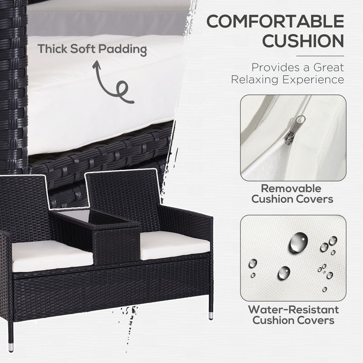 2-Seater Rattan Chair Set W/Middle Tea Table-Black