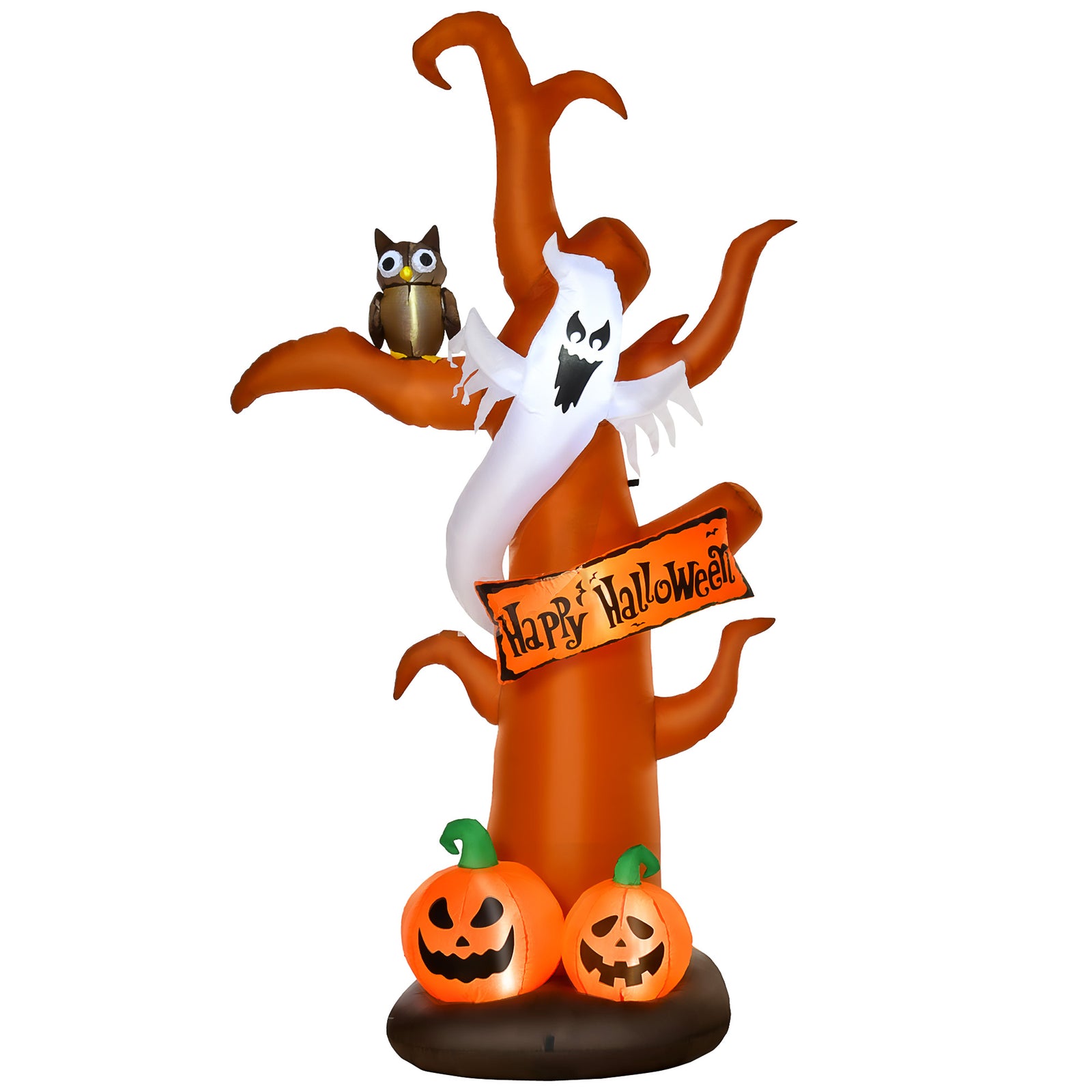 2.7m Halloween Inflatable Dead Tree with Ghost, Pumpkin and Owl, Blow Up Decorations with Build-in LED Lights for Party Outdoor Garden Décor