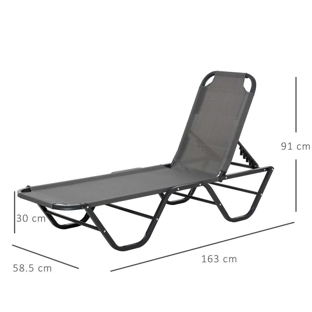 Sun Lounger Relaxed Recliner with 5-Position Adjustable Backrest Aluminium Frame for Pool, Sun Bathing, Grey