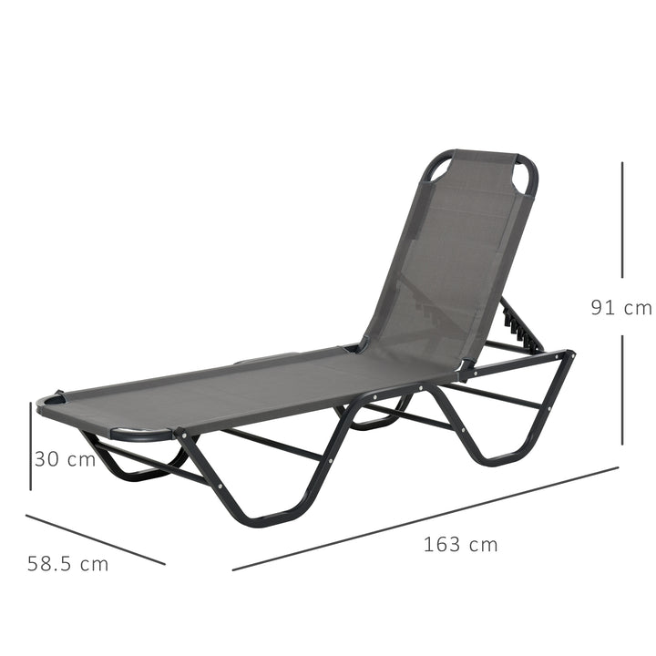 Sun Lounger Relaxed Recliner with 5-Position Adjustable Backrest Aluminium Frame for Pool, Sun Bathing, Grey