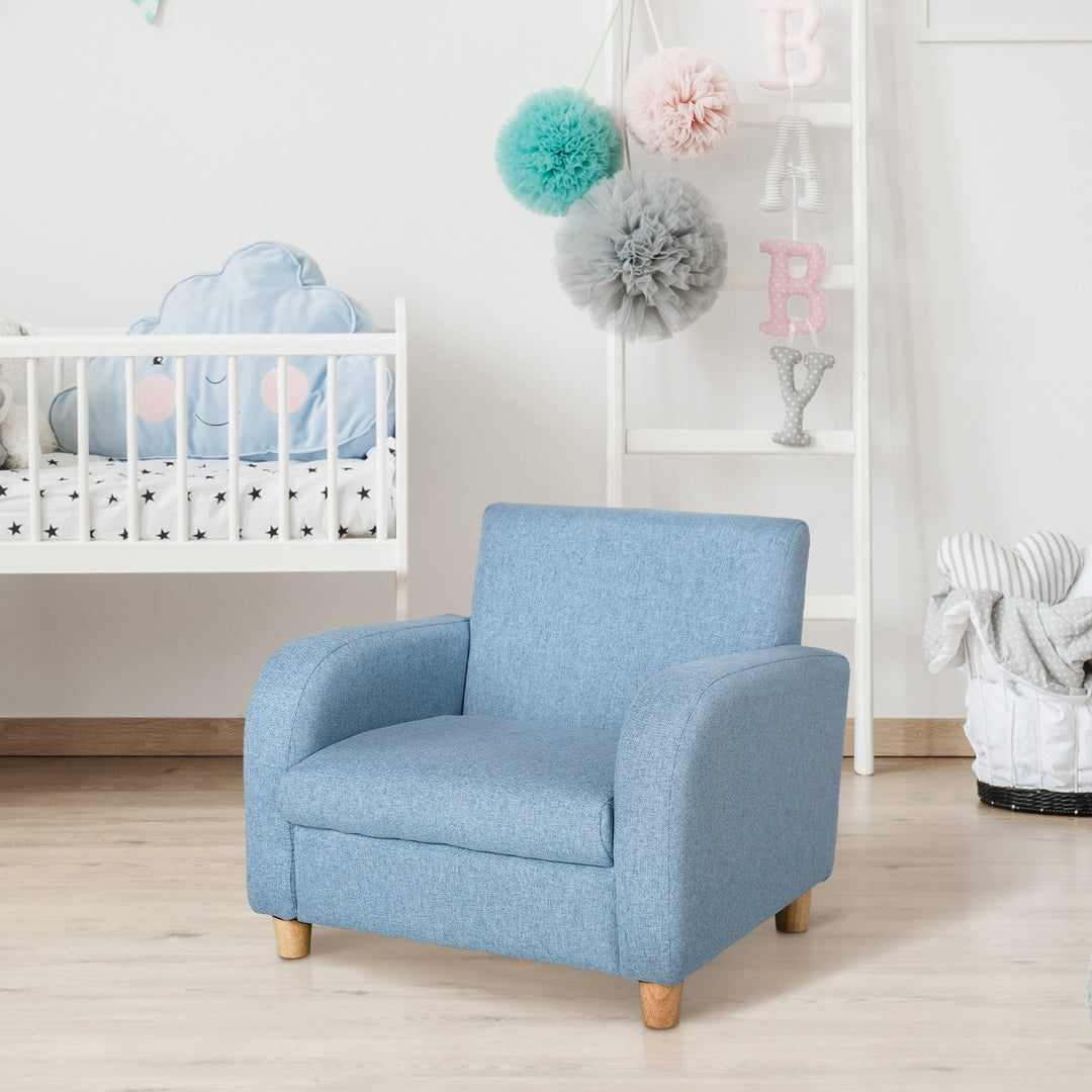 HOMCOM Kids Sofa Mini Sofa Armchair Wood Frame Anti-Slip Legs High Back Bedroom Playroom Furniture for 3-6 Ages, Blue | Aosom UK