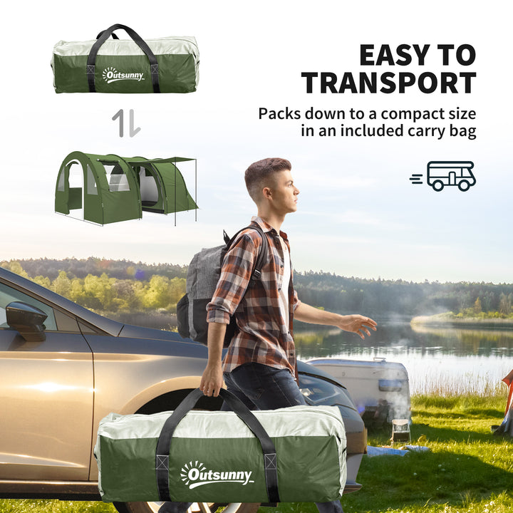 5-6 Man Camping Tent with 2 Room, Floor and Carry Bag - Green