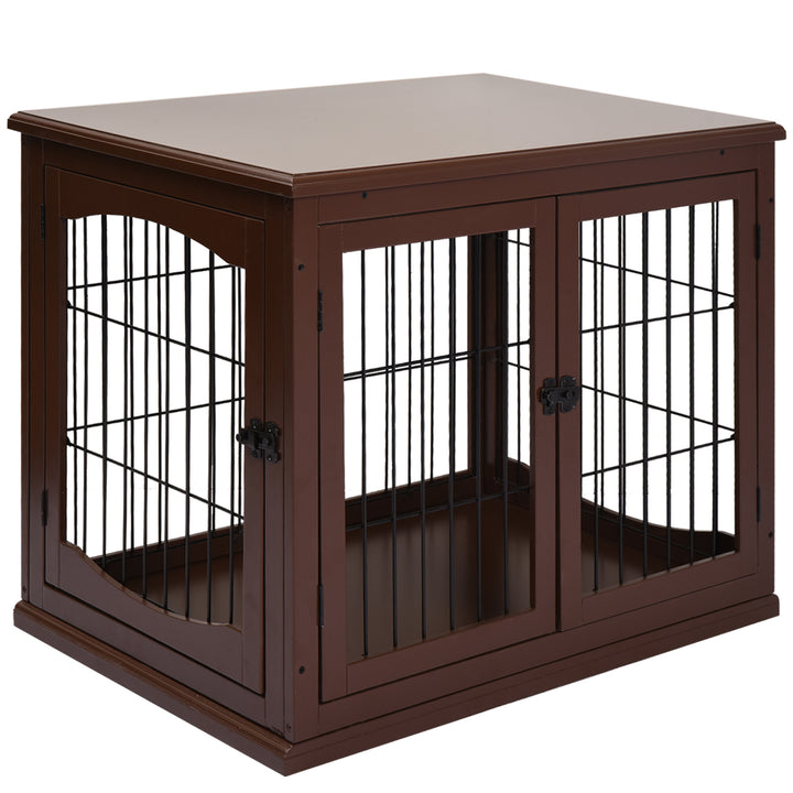 PawHut 66cm Modern Indoor Pet Cage w/ Metal Wire 3 Doors Latches Base Small Animal House Tabletop Crate Decorative Stylish Brown