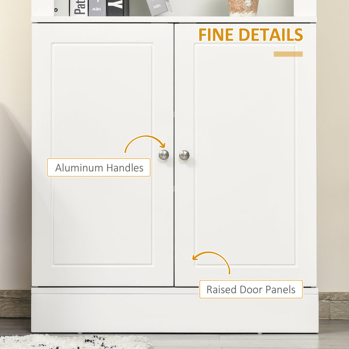 Kitchen Cupboard with 6-tier Shelving, Freestanding Storage Cabinet, Pantry Cupboard with 3 Open Compartments and Double-door Cabinet with Adjustable Shelves, White