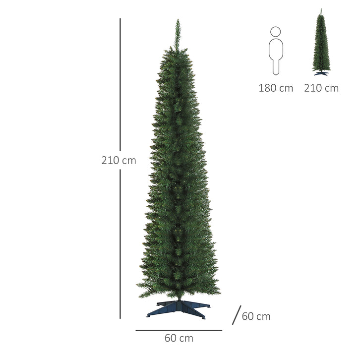 MCL 7ft Unlit Artificial Christmas Tree, Pencil Slim Xmas Tree with Solid Stand and Realistic Branches, Green