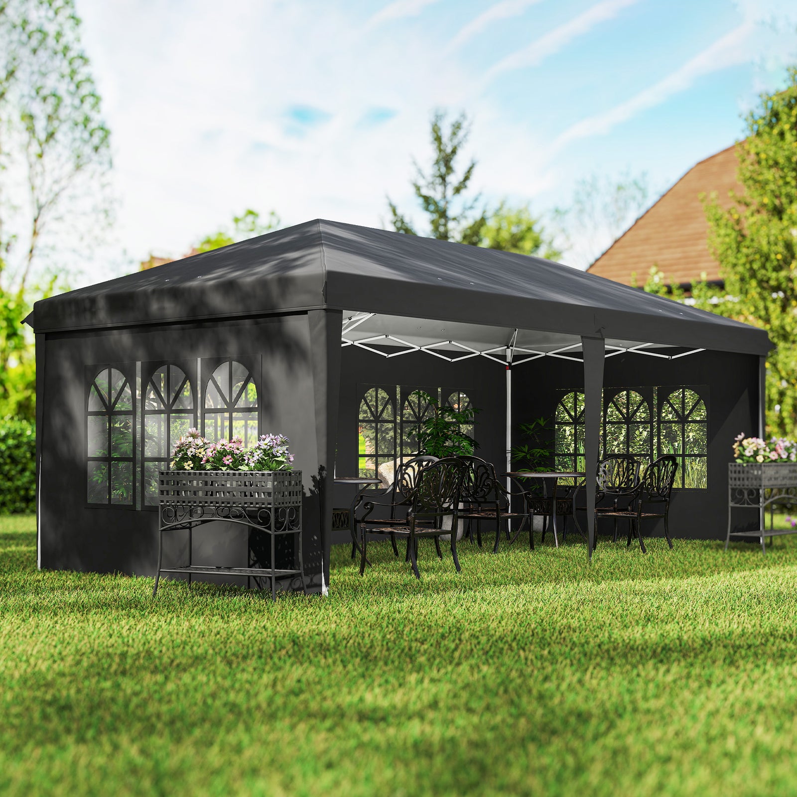 3 x 6m Pop-Up Gazebo, with Removable Walls - Black