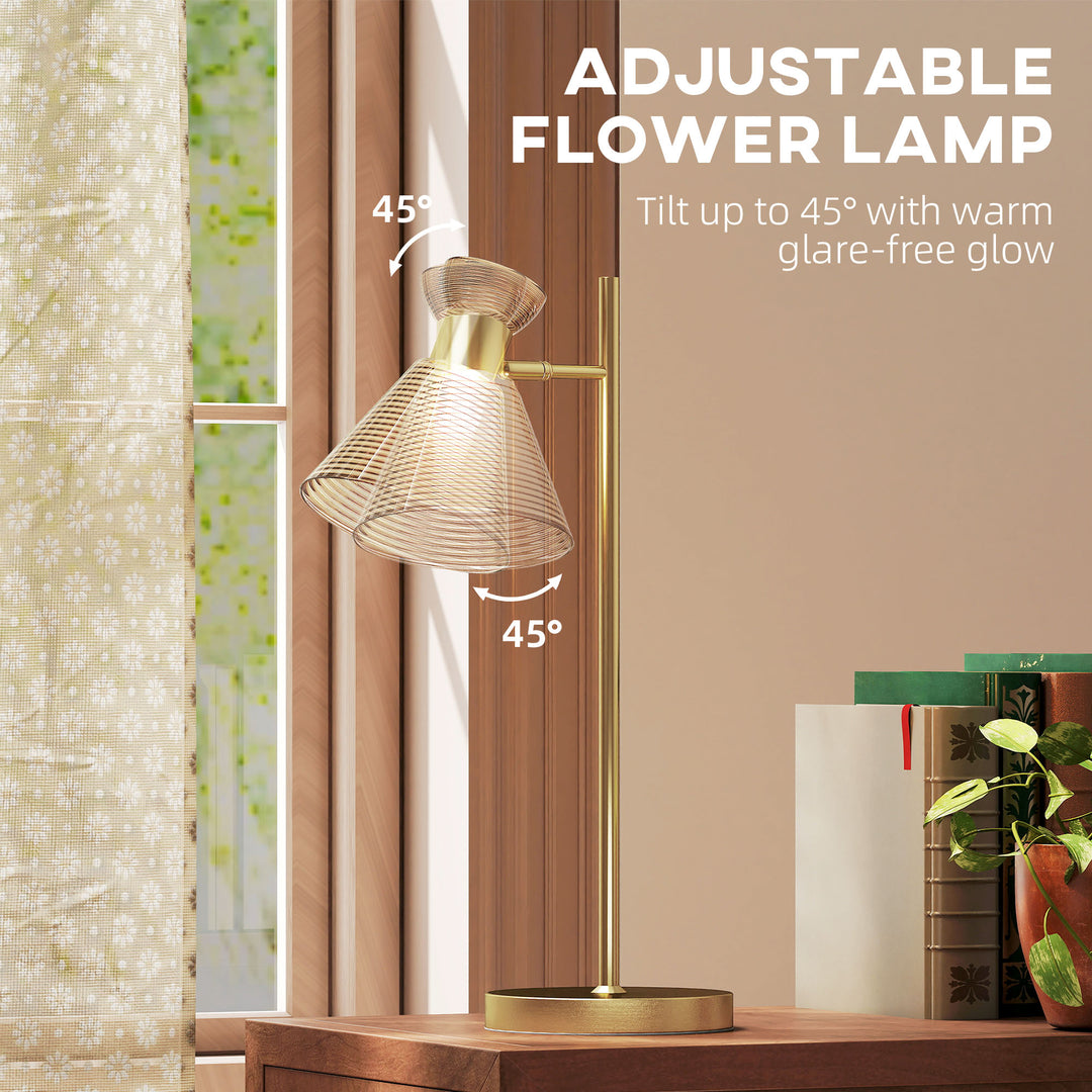 MCL Modern Table Lamp, Bedside Lamp with Adjustable Flower-Shaped Head and E27 Socket for Living Room Bedroom Study, Bulb Not Included, Gold Tone