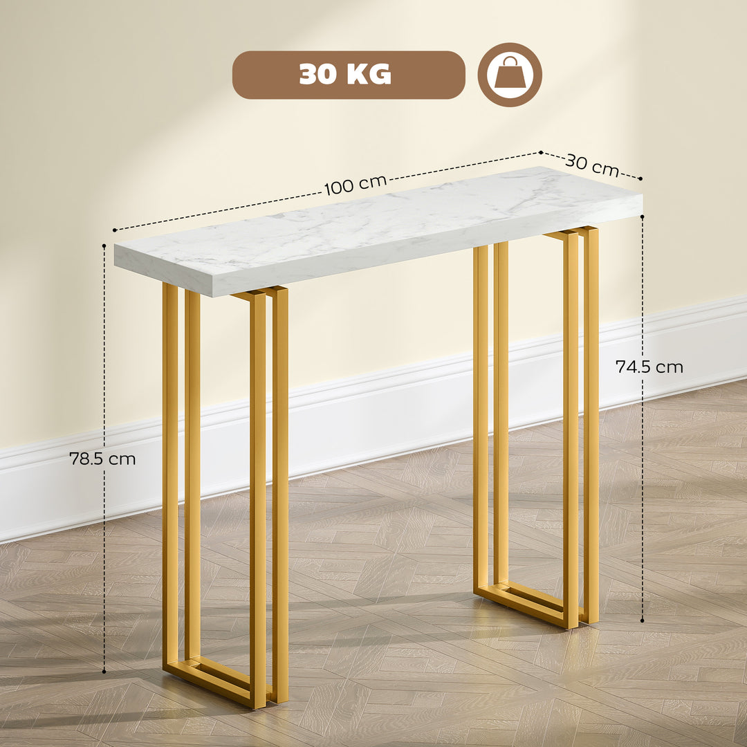 100 cm Console Table with Faux Marble Top, Narrow Entryway Table with Anti-tipping Device