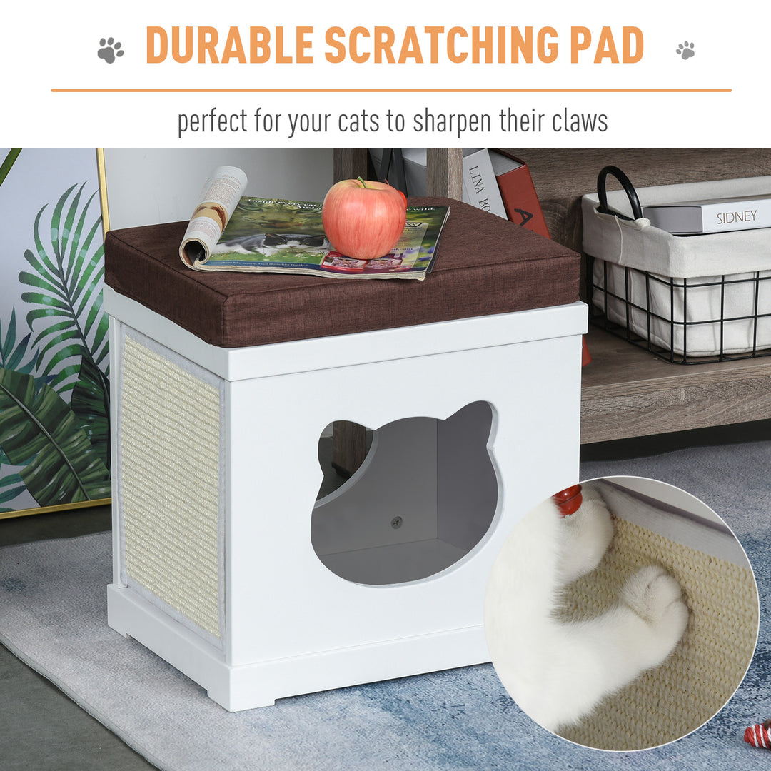 Cat House Bed Cat Scratching Cube for Small Cat Pet Furniture with Removable Scratching Pad and Soft Cushion White