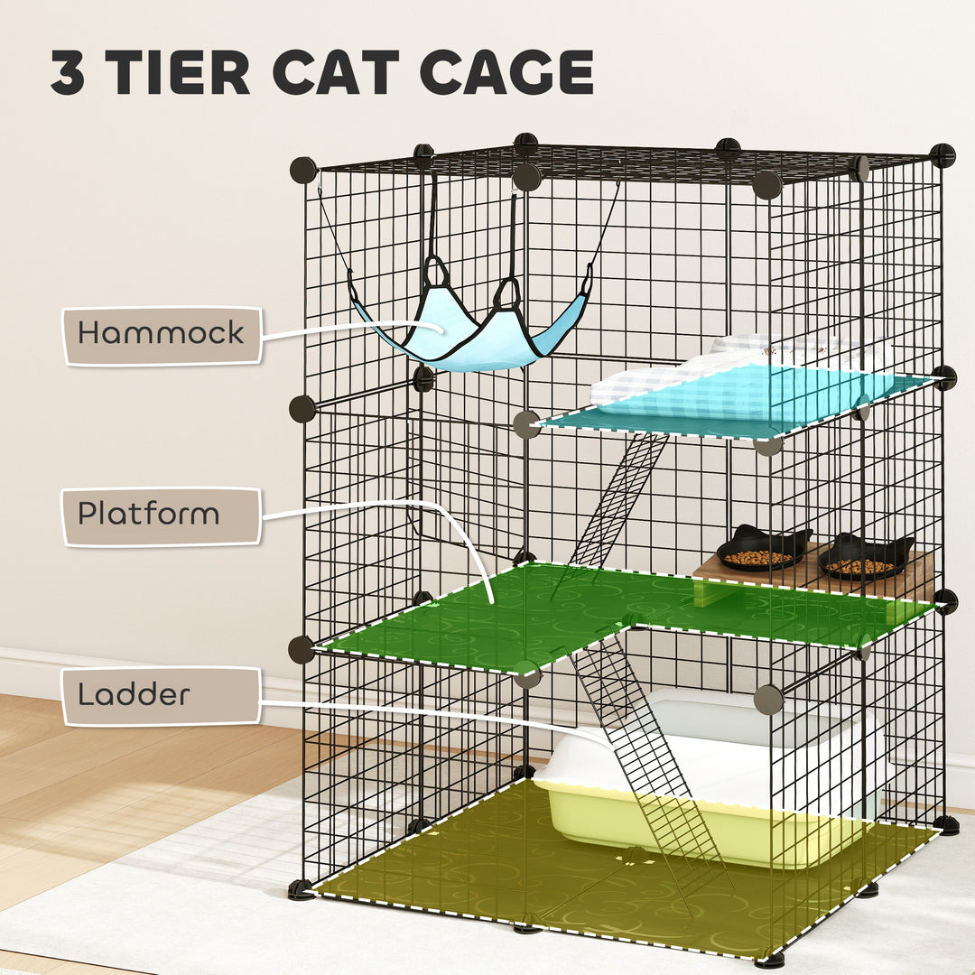 Indoor Cat Cage DIY Customizable 3-Tier Indoor Cat Enclosure with 3 Do
