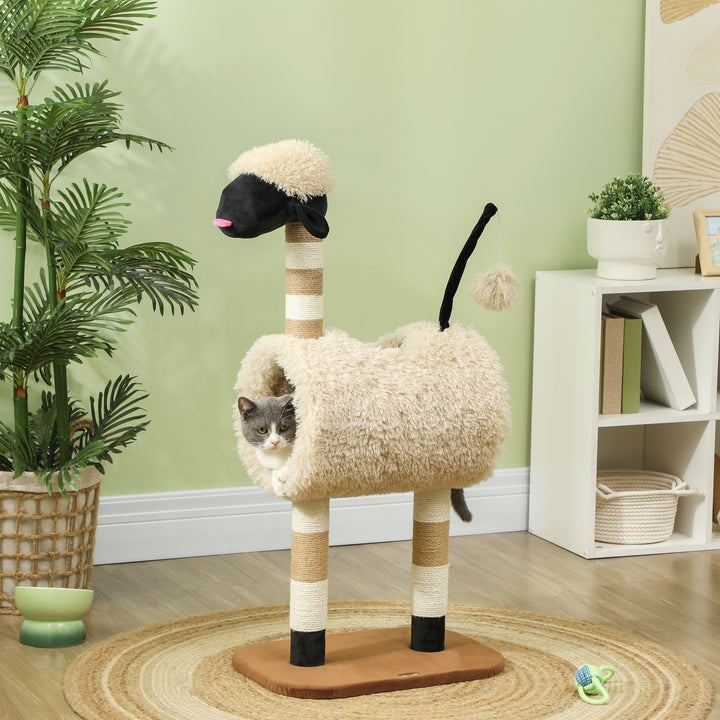 Cat Tree Sheep Design, 98 cm Multi-Level Cat Tower with Scratching Pos