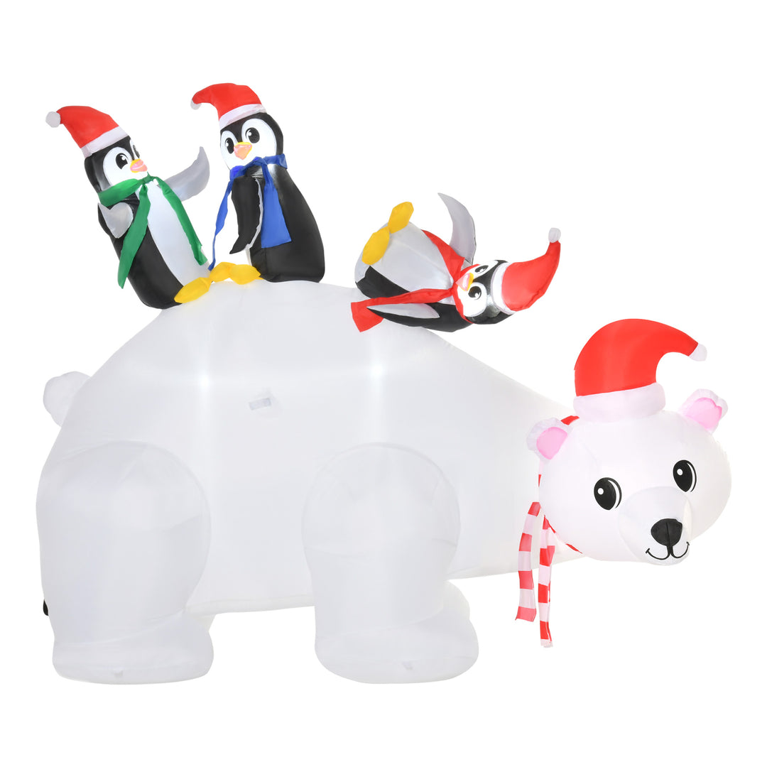 5ft Outdoor Christmas Inflatable with LED Light, Lighted Blow up Polar Bear with Three Penguins, Giant Yard Party Decoration for Home Garden Lawn Party Prop