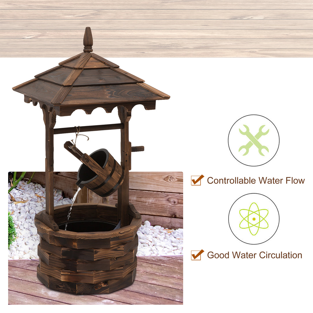 MCL Wooden Garden Wishing Well Fountain Barrel Waterfall Rustic Wood with Pump Garden Décor Ornament