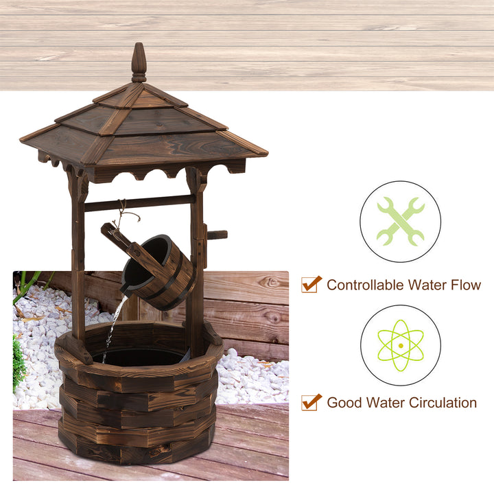 MCL Wooden Garden Wishing Well Fountain Barrel Waterfall Rustic Wood with Pump Garden Décor Ornament
