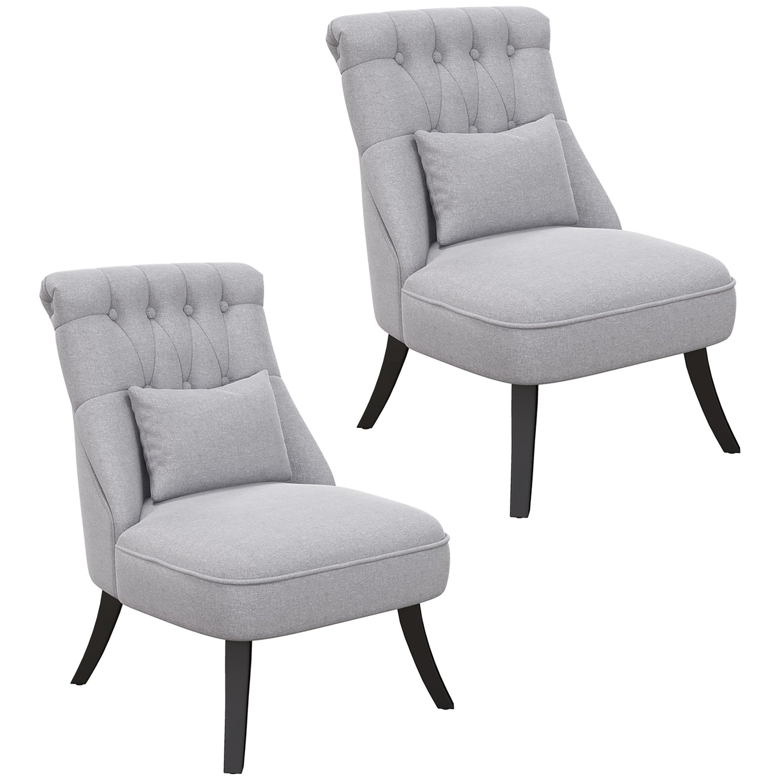 Fabric Single Sofa, Tub Chair, Upholstered Bedroom Chair with Pillow, Solid Wood Leg for Home, Living Room, Dining Room, Set of 2, Grey