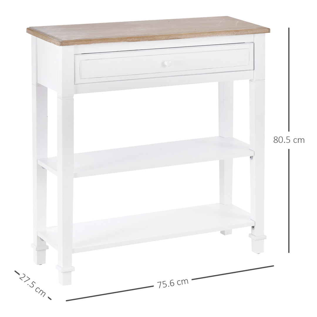 HOMCOM Console Table Hallway Side Desk One Drawer 2 Shelves Worktop Handle Retro Elegant Style Home Display Storage for Bedroom Livingroom | Aosom UK