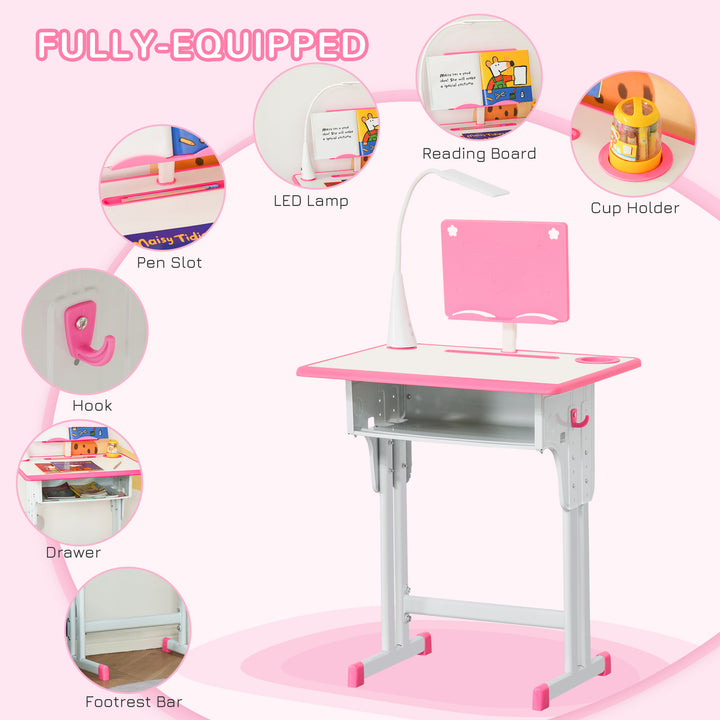 Kids Desk and Chair Set Adjustable Height Study Table Set with Drawer,