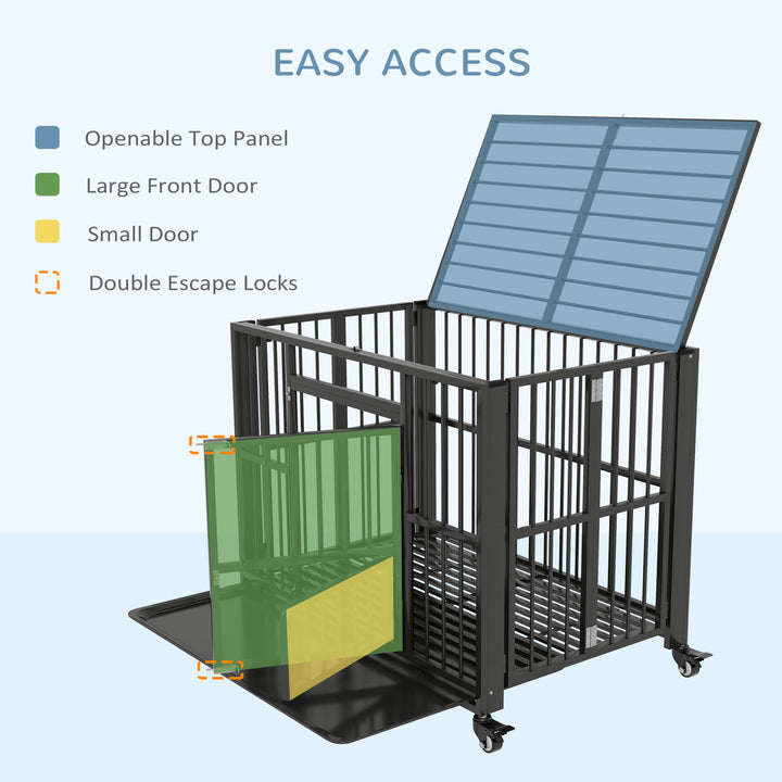 PawHut Durable Dog Crate, 43" Foldable Cage, Top Opening, Lockable, Removable Tray, Wheels, Black | Aosom UK