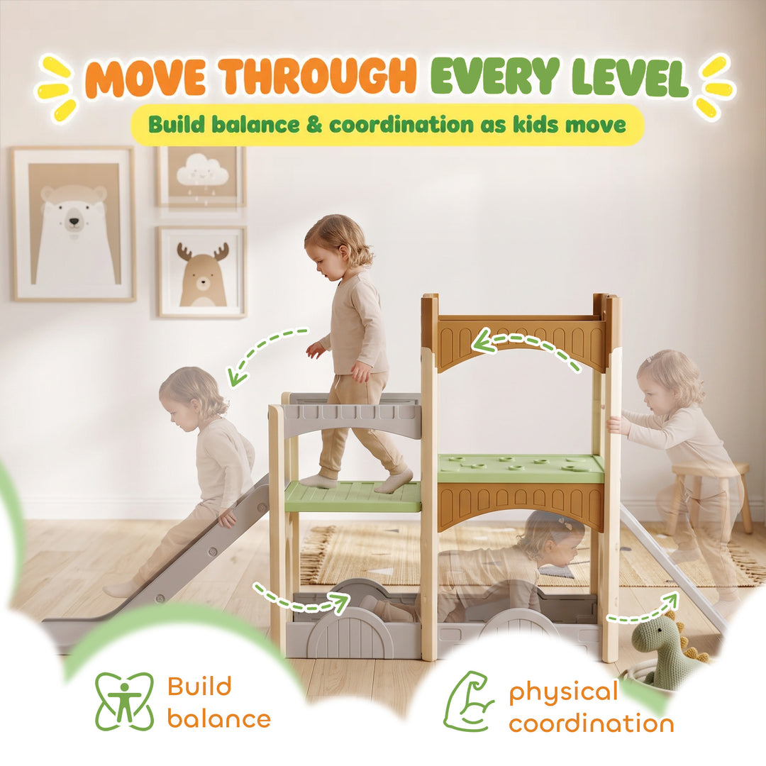5 in 1 Kids Indoor Playset Toddler Slide with Climbing Wall Storage - view 6