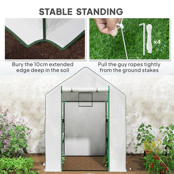 143 x 140cm Walk-In Greenhouse, with Accessories - White