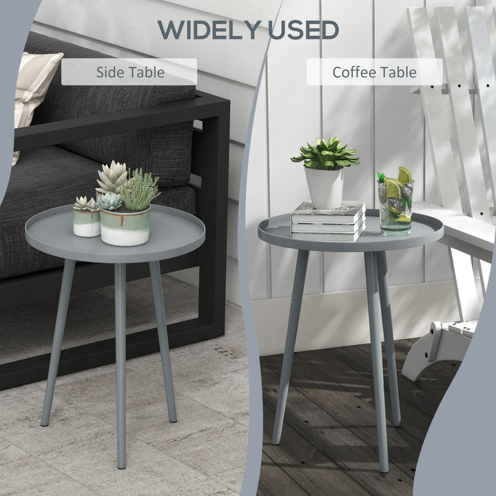 Round Garden Coffee Table, Outdoor Side Table with Rounded Steel Edge,