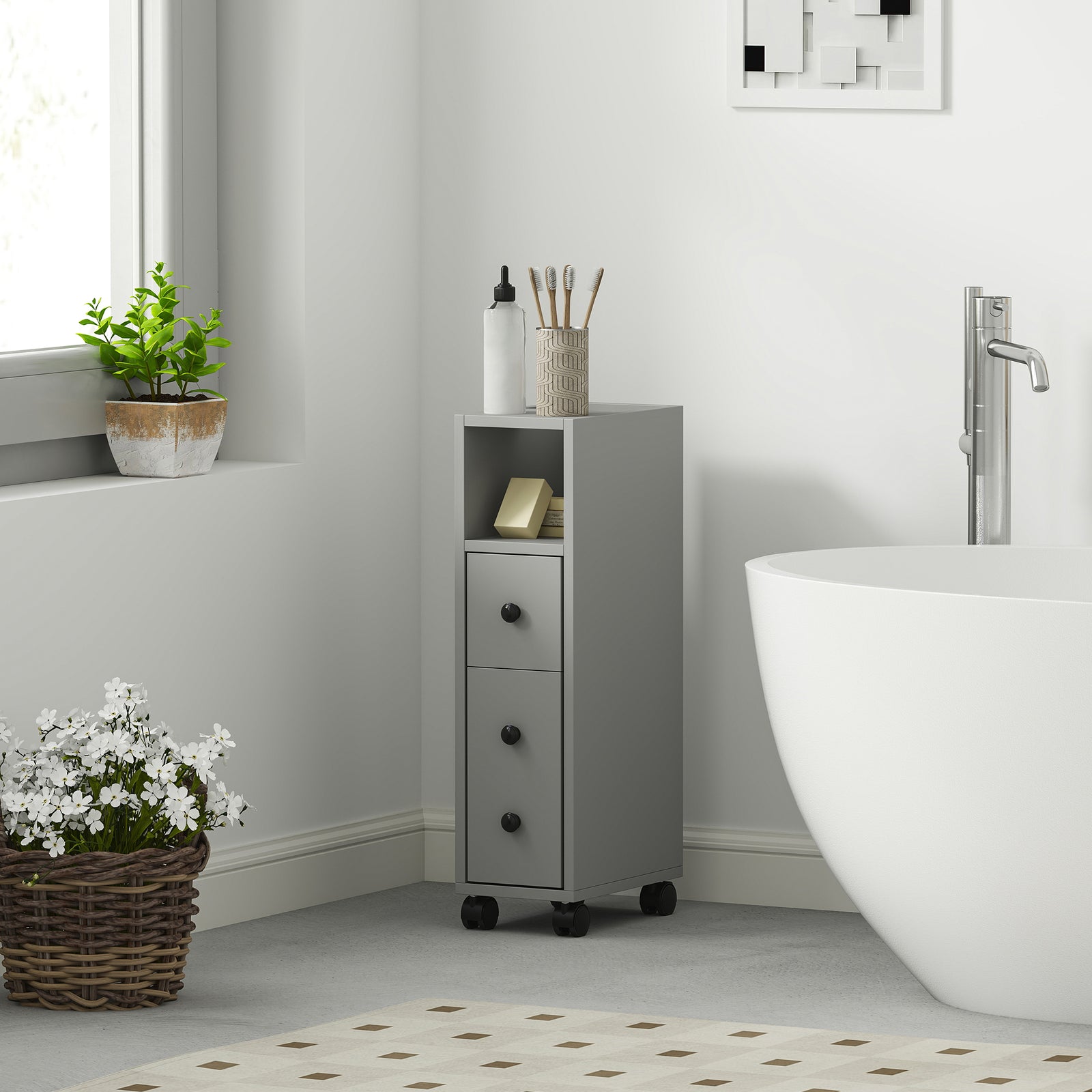 Slimline Bathroom Storage Cabinet - Grey