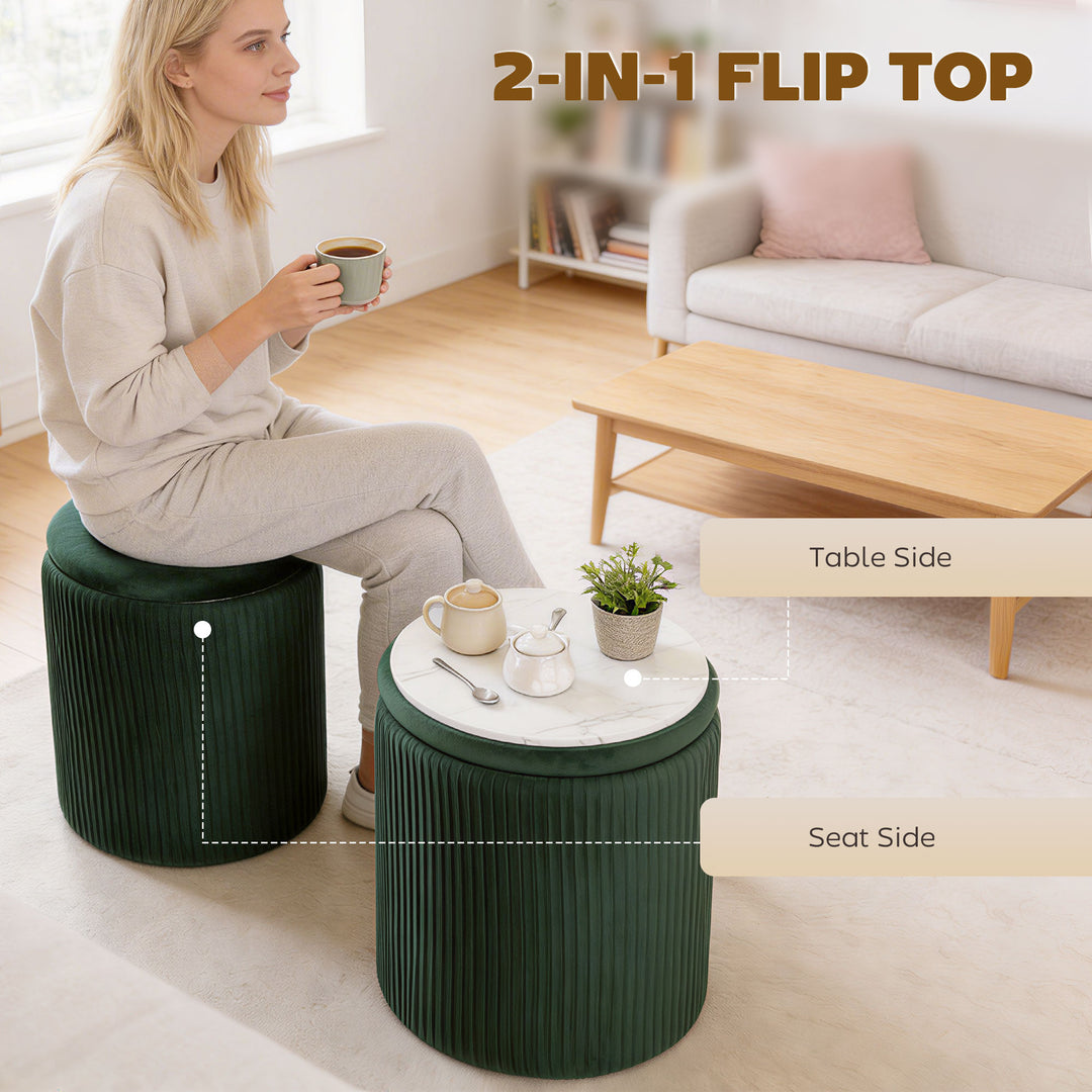 Storage Ottoman Modern Velvet Round Foot Stool for Living Room Bedroom