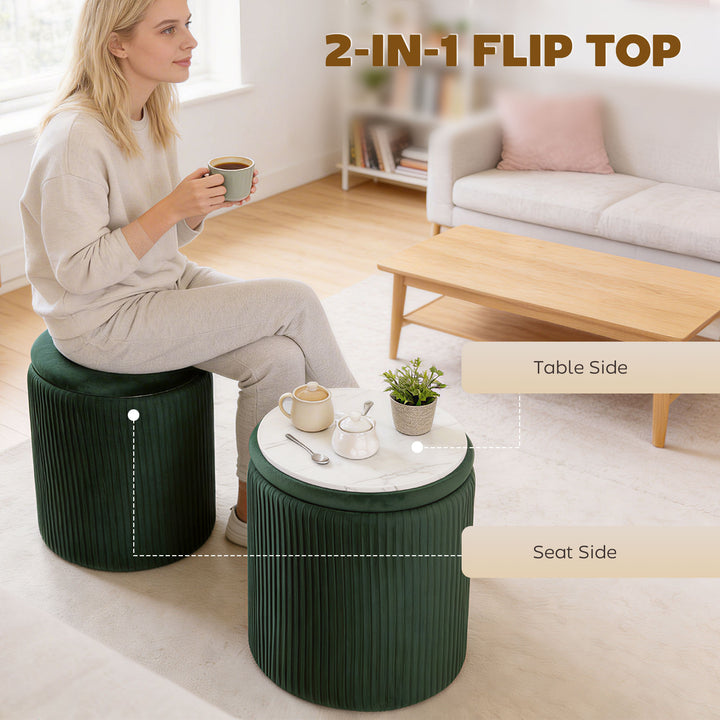 Storage Ottoman Modern Velvet Round Foot Stool for Living Room Bedroom