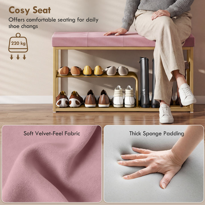 Bench and Shoe Storage, Tufted Shoe Storage Bench with Velvet Seat Cus