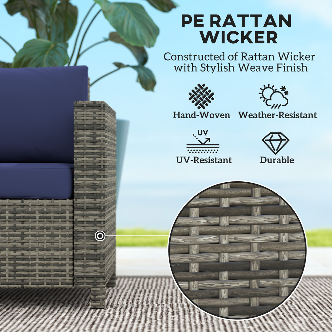 Rattan Sofa, 2 Seater Garden Furniture with Soft Padded Cushion and Armrests, Wicker Garden Loveseat for Patio, Navy Blue