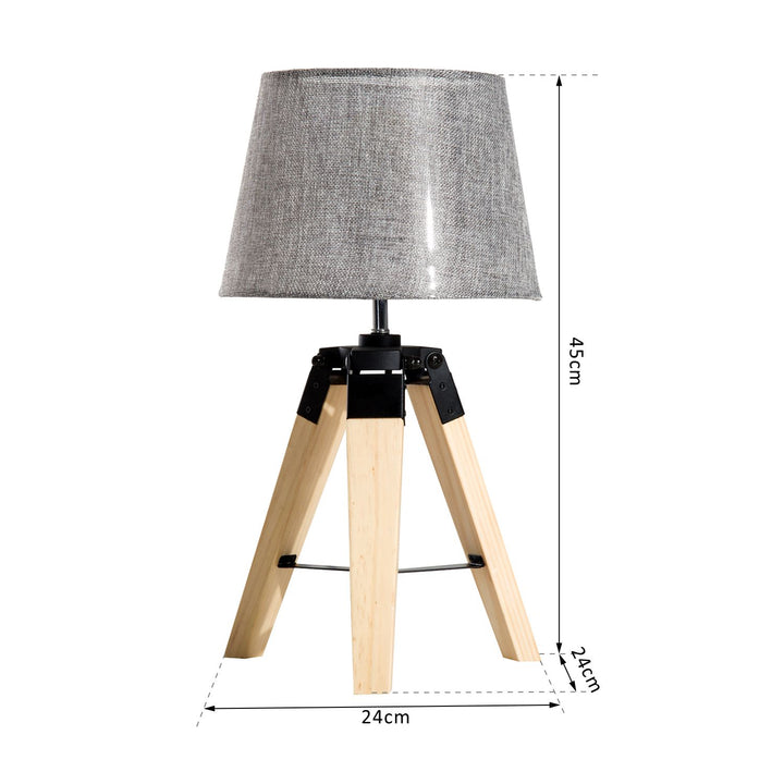 HOMCOM Wooden Tripod Table Lamp for Side, Desk or End Table with E27 Bulb Base（Grey Shade）