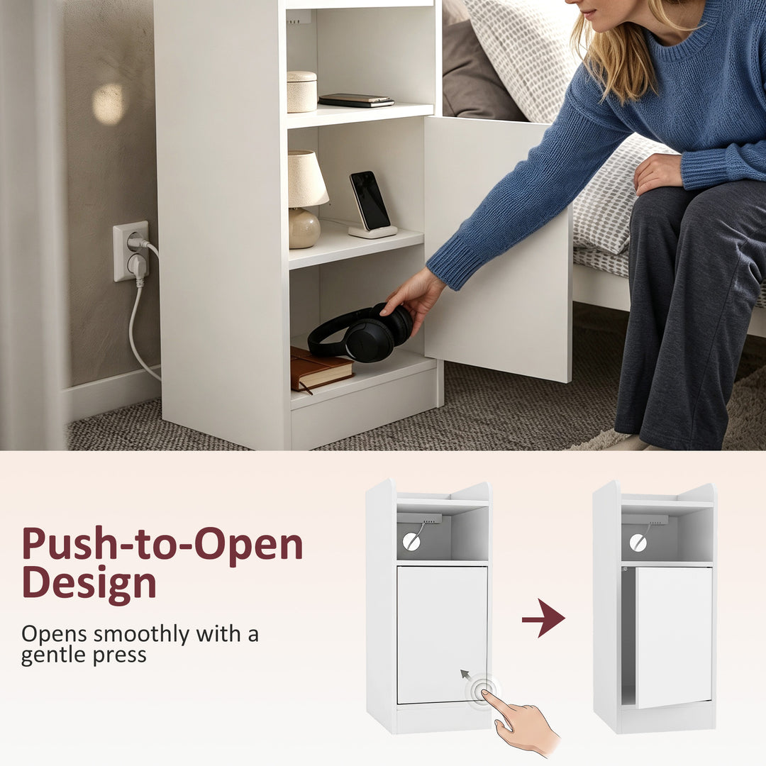 Slim Bedside Table Set of 2 with Charging Station, Narrow Bedside Cabi