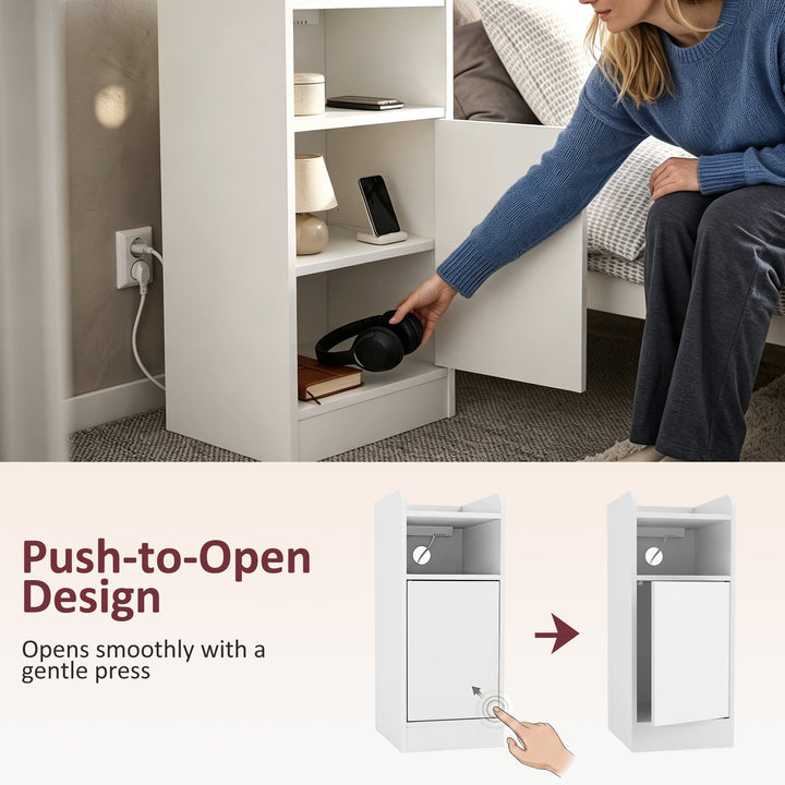 Slim Bedside Table Set of 2 with Charging Station, Narrow Bedside Cabi