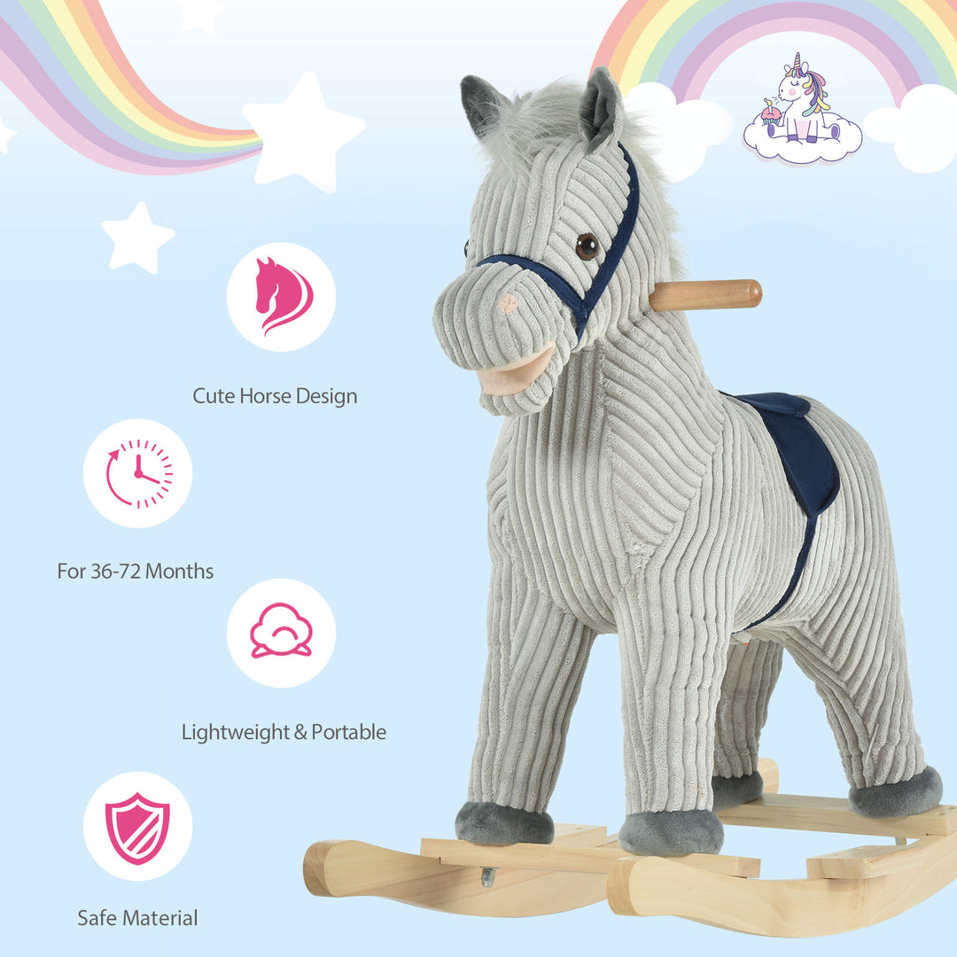 MCL Kids Plush Rocking Horse w/ Sound Children Rocker Ride On Toy Gift 3-6 Years Grey