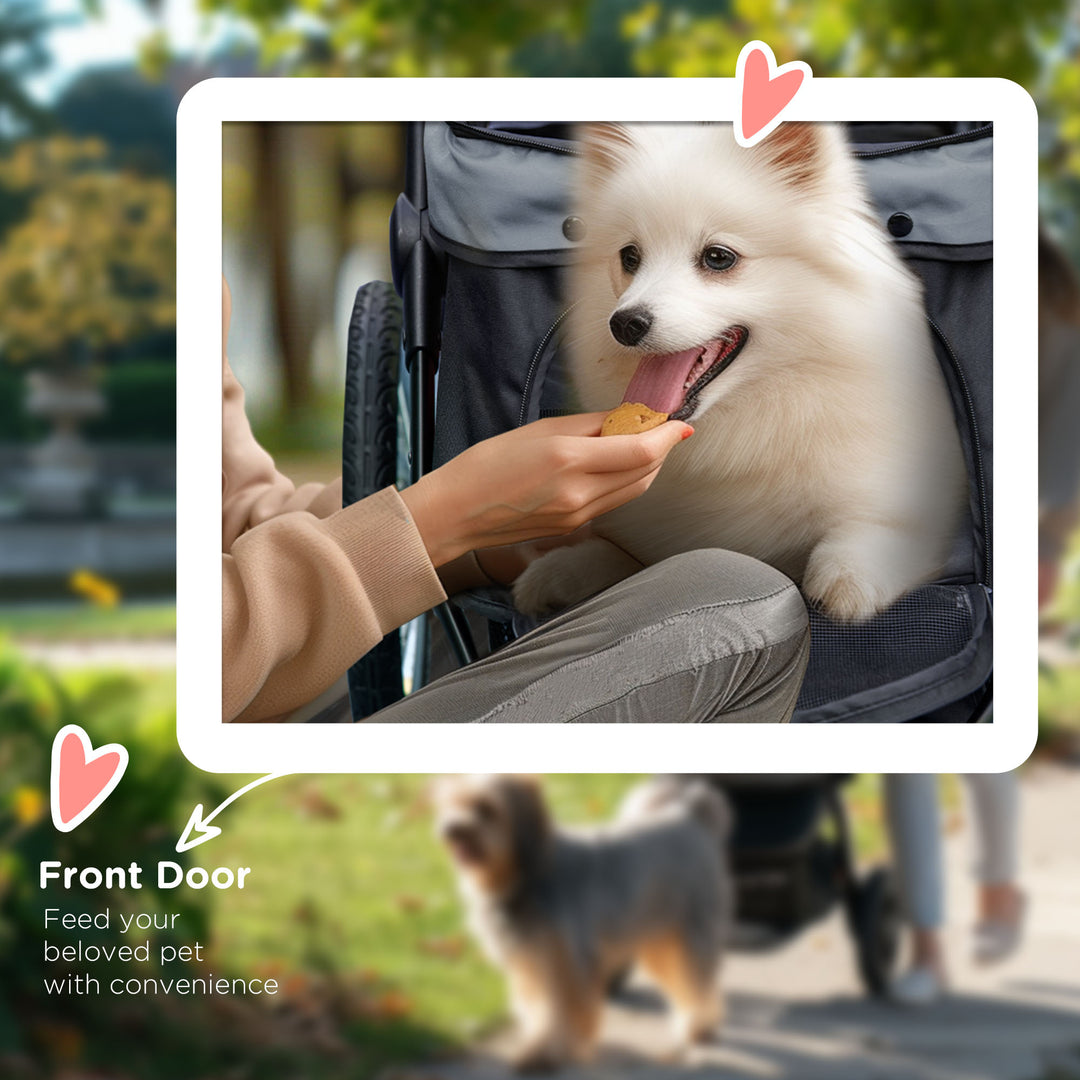 Foldable Pet stroller, Dog Buggy with Three Wheels, for Small/Medium Dogs, Grey