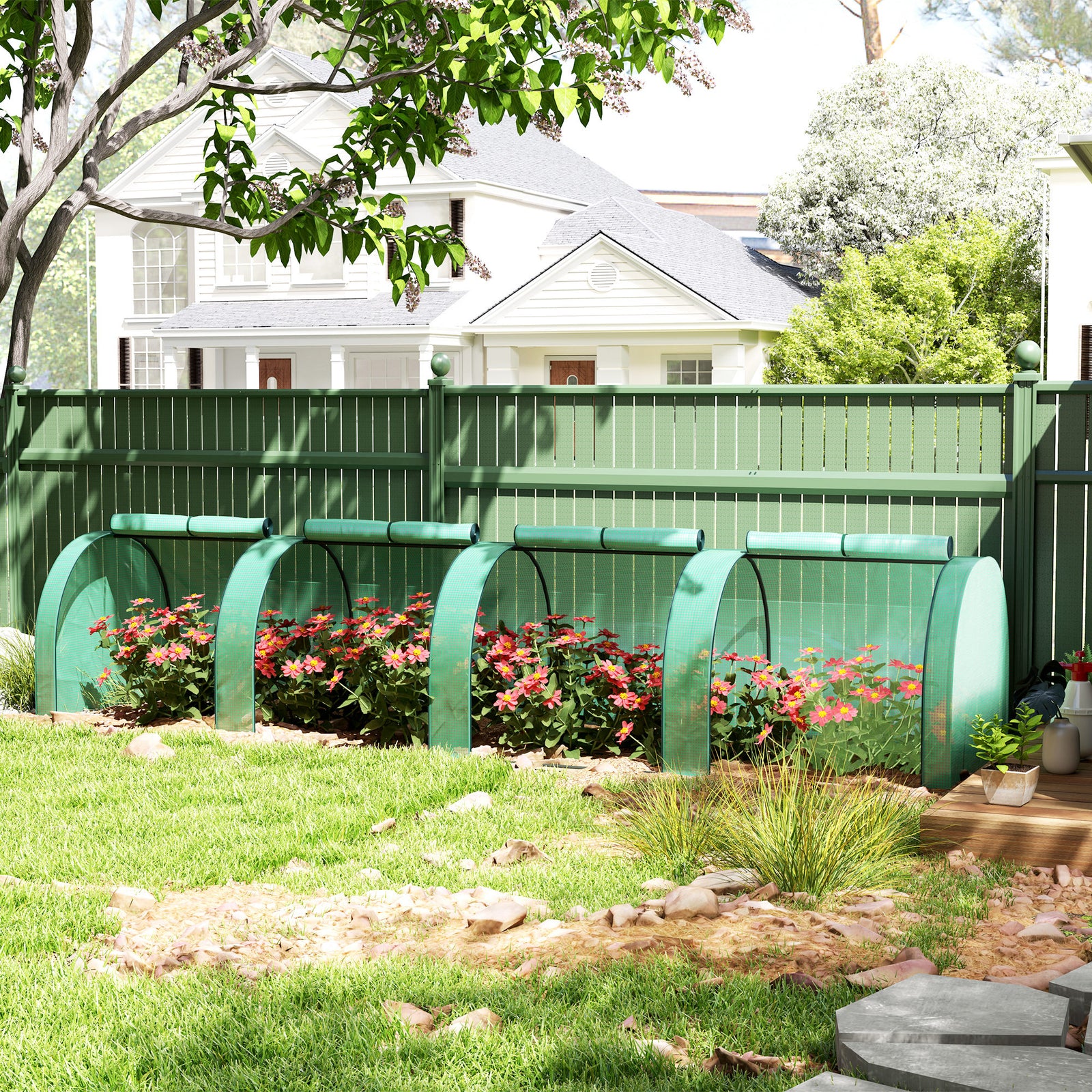 Mini Greenhouse, Small Polytunnel Green House with Zipped Doors, Steel Frame for Garden Backyard, 395 x 100 x 80cm, Green