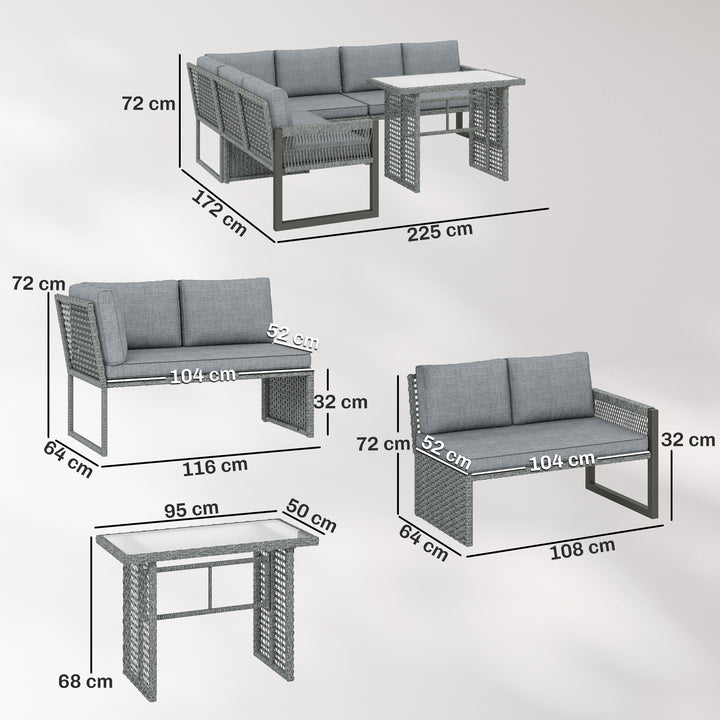 6 Seater Rattan Garden Furniture Set with 3 Loveseats, Table, Patio Ra