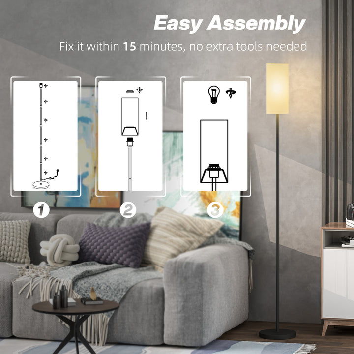 Floor Lamp for Living Room, Modern Standing Lamp with Linen Shade & Foot Switch, Minimalist Tall Pole Lampshade for Bedroom, Office, White