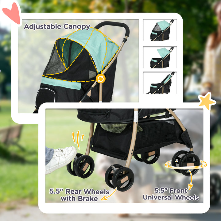 PawHut Pet Stroller for Small Dogs, Durable Oxford Fabric, with Rain Cover, Lightweight & Portable, Vibrant Green | Aosom UK