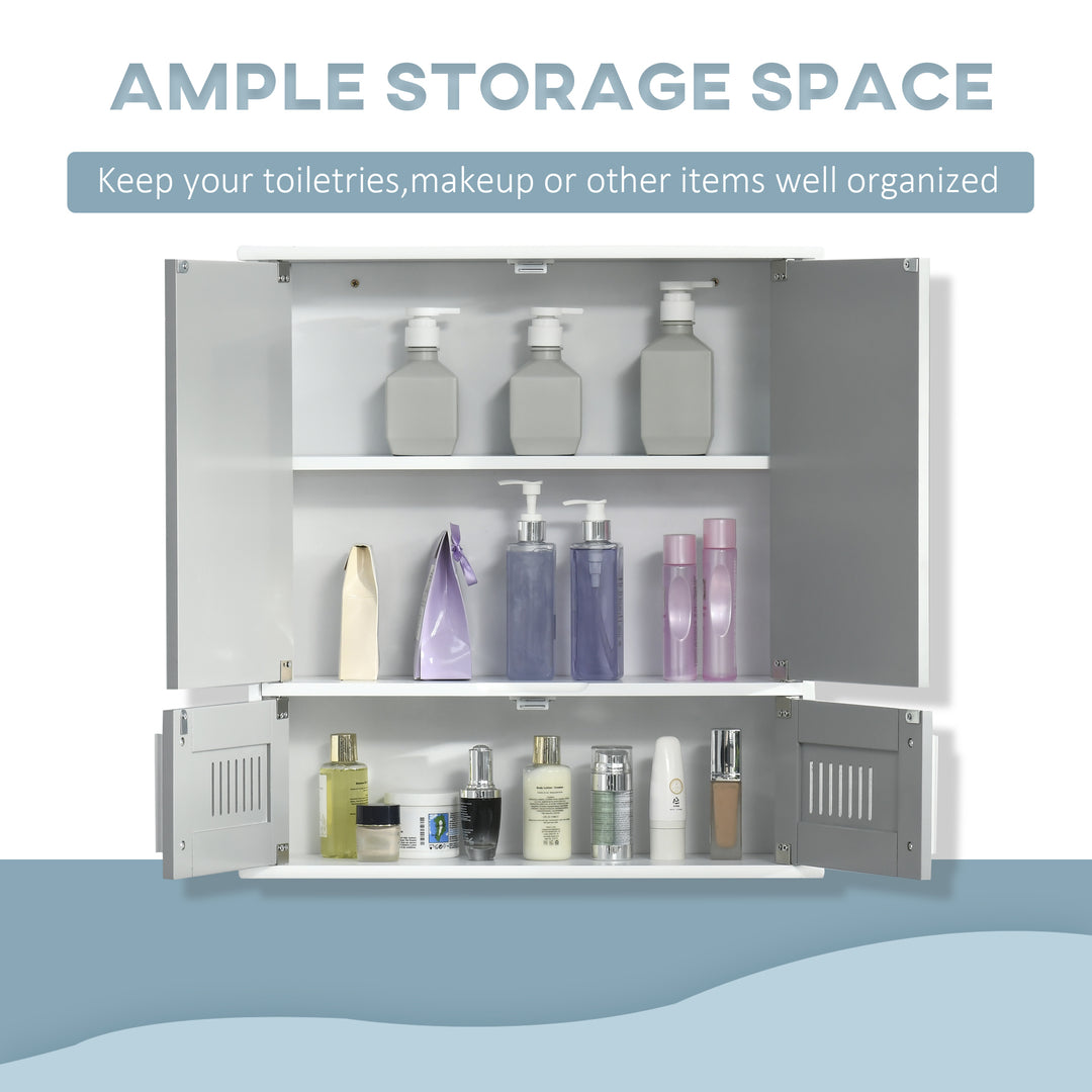 MCL Bathroom Mirror Cabinet, Wall Mounted Storage Cupboard with Double Doors and Adjustable Shelf, Bathroom Organizer, Grey