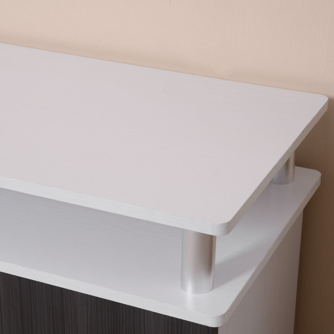 MCL TV Cabinet Unit for TVs up to 50'' with Storage Shelf and Cupboards, Living Room Entertainment Center Media Console, Grey and White