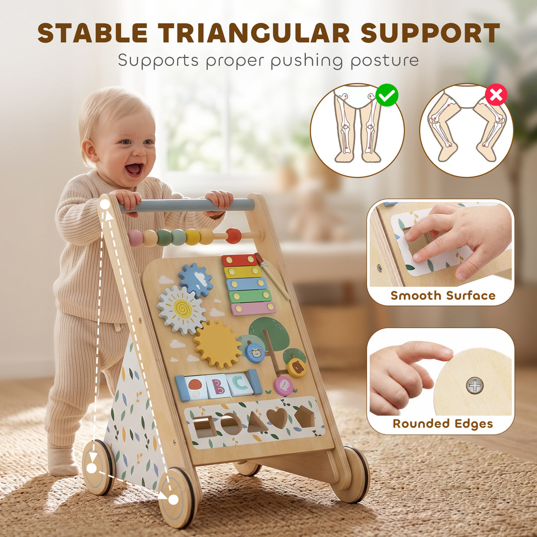Wooden Baby Walker, Toddler Push Along Walker with Speed Control, Acti
