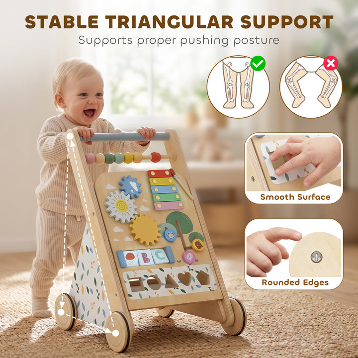 Wooden Baby Walker, Toddler Push Along Walker with Speed Control, Acti