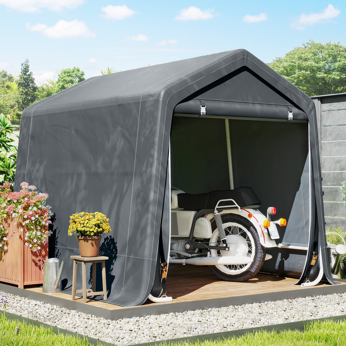 8 x 6.5 ft Outdoor Garden Storage Shed, Waterproof Bike Tent w/ Double