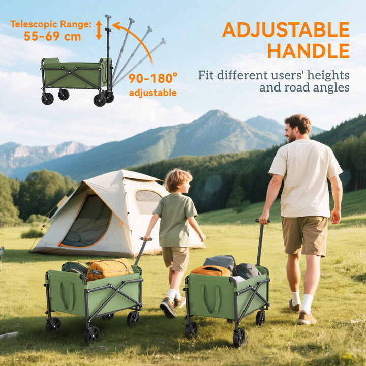 41L Festival Trolley on Wheels, Small Garden Folding Trolley Cart, 60kg Heavy Duty Collapsible Folding Wagon with Adjustable Handle and Carrying Bag for Beach, Camping, Festival, Green