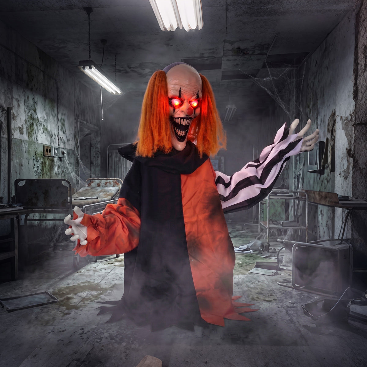 Animated Halloween Face Changing Clown, Animatronic Joker with Cacklin