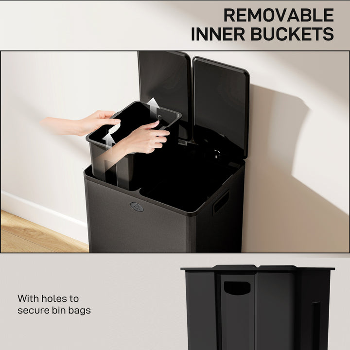56L Dual Compartment Stainless Steel Bin, with Deodoriser Holders - Bl