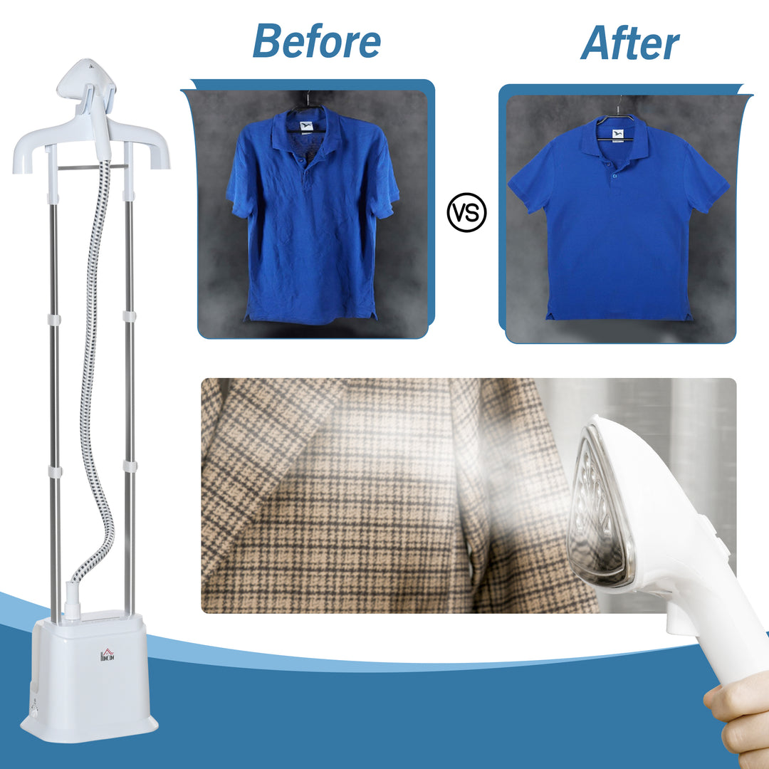Upright Garment Clothes Steamer with 6 Steam Setting, 45s Fast Heat-up, 1.7L Water Tank and 35g/min steam flow, Wrinkle and Odour Remover Suitable for all Fabrics, 1960W, White